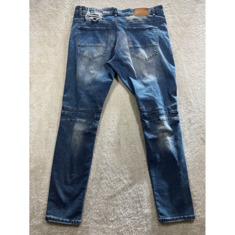 Jordan Craig Mens Sean Moto Distressed Slim Fit Blue Jeans 38x32 Meas: 39x31.5 - Picture 2 of 6